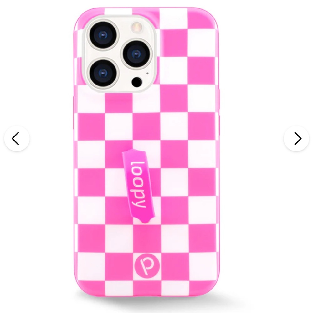 Loopy Case - iPhone 13 Pro - Pink & White Checkered Phone Case